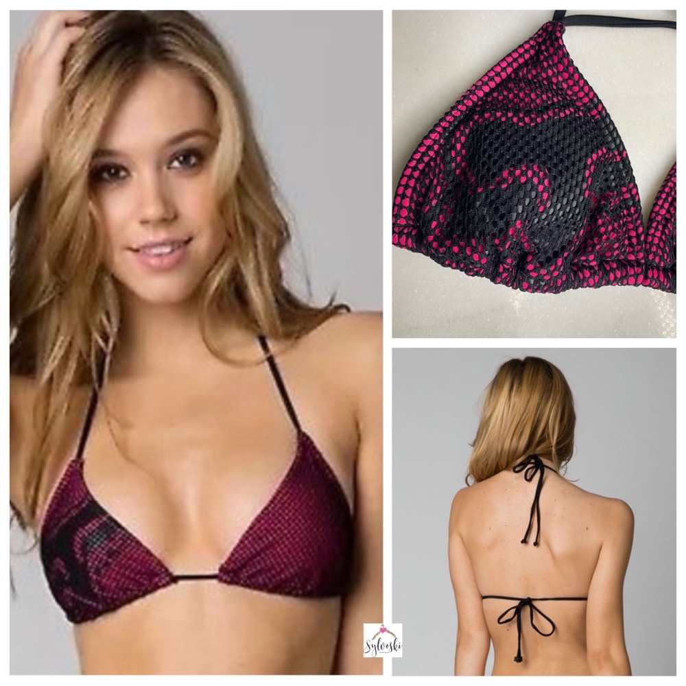 SOLD - Fox Racing women’s triangle bikini top pink mesh